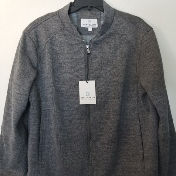 Soft Cloth Men's Heather Gray Wool Blend Softshell Zip Bomber Jacket - Picture 4 of 10